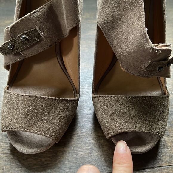 LAMB Tan Suede Strapped Open Toe Spike Heel Sz-6M - Picture 12 of 16